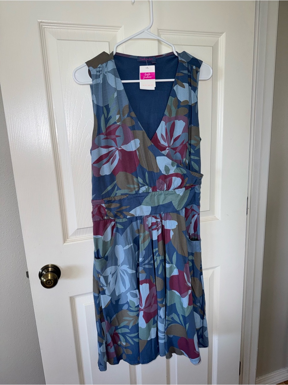 Blue Floral Sleeveless Wrap Dress